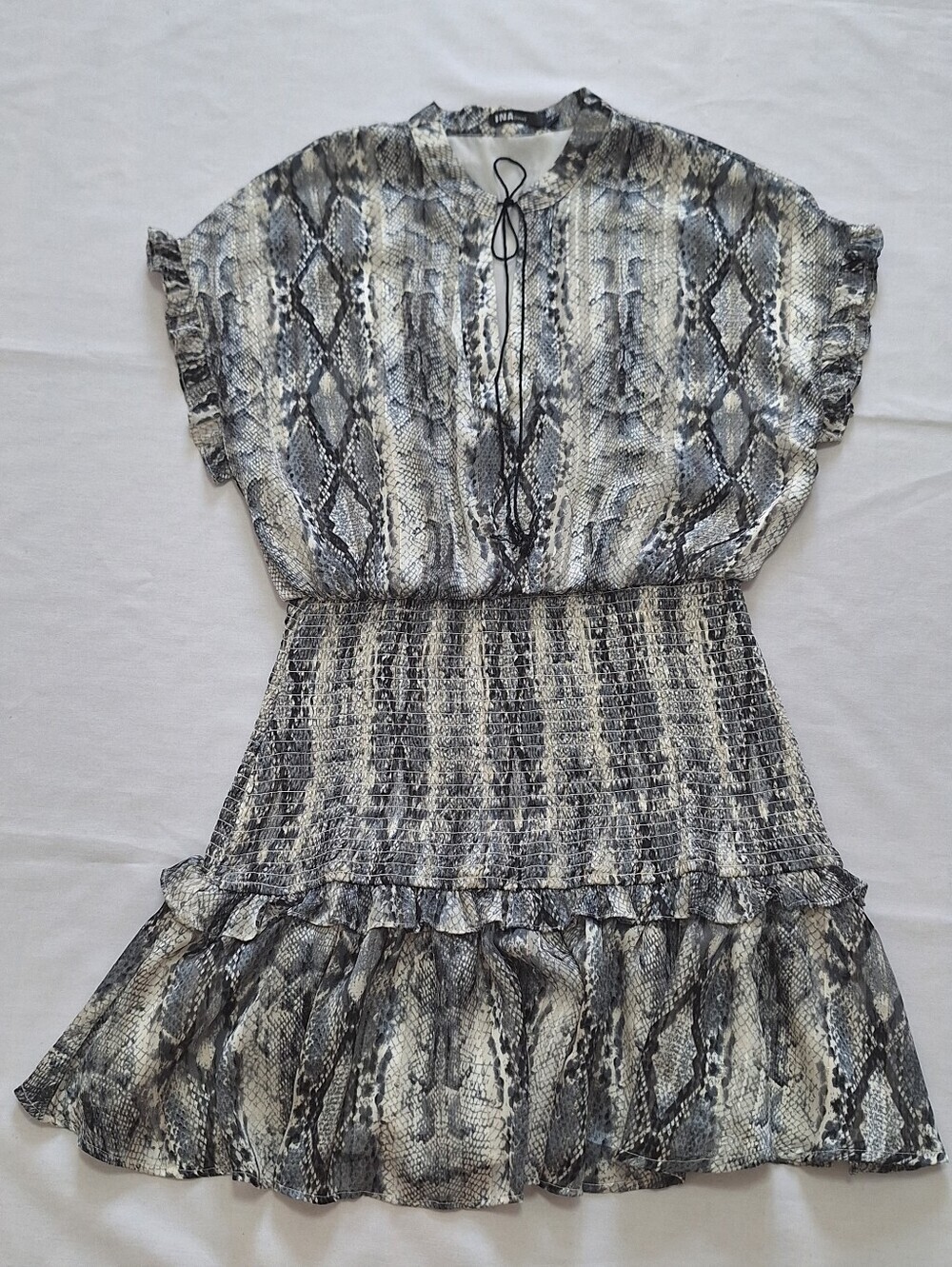 Ina Snake Print Mini Dress in Black and Cream